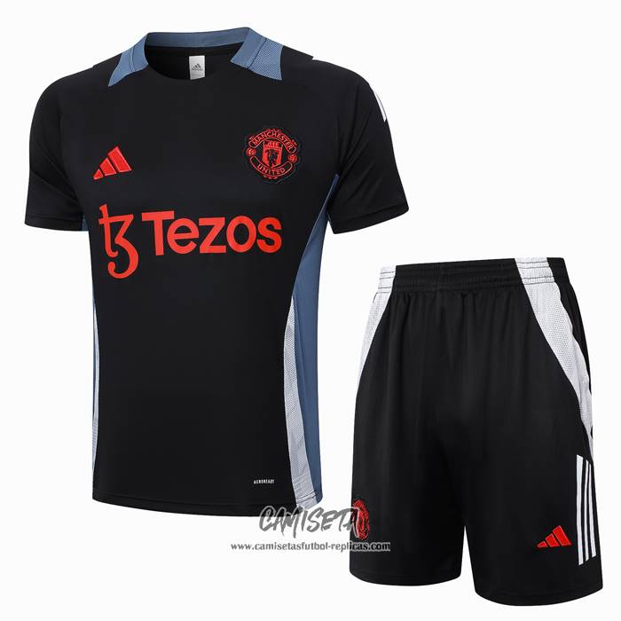 Chandal del Manchester United 2024-2025 Manga Corta Negro - Pantalon Corto